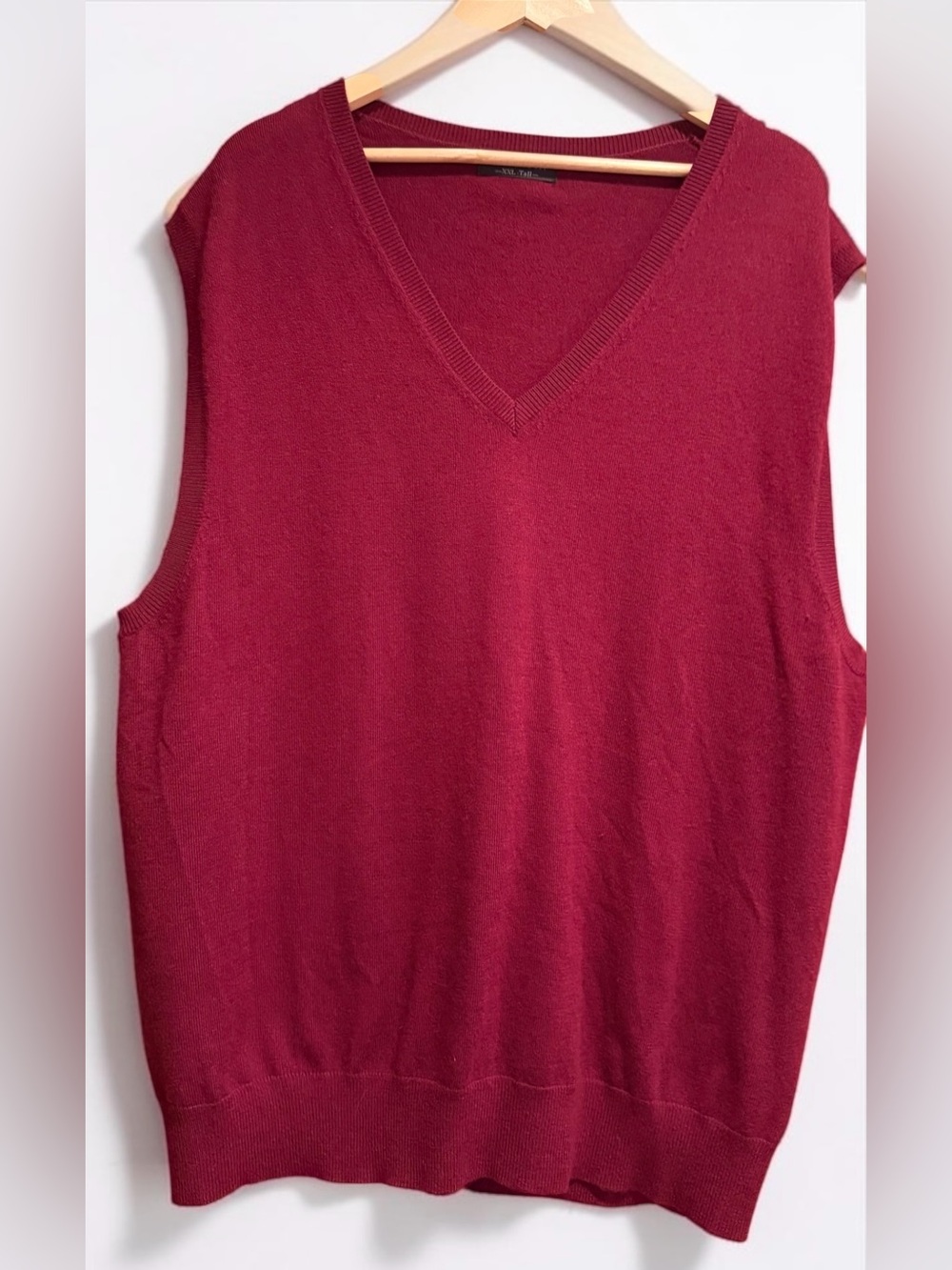 Kallspin Mens XXL Tall Sweater Vest Burgundy Cashmere Wool Blend V Neck